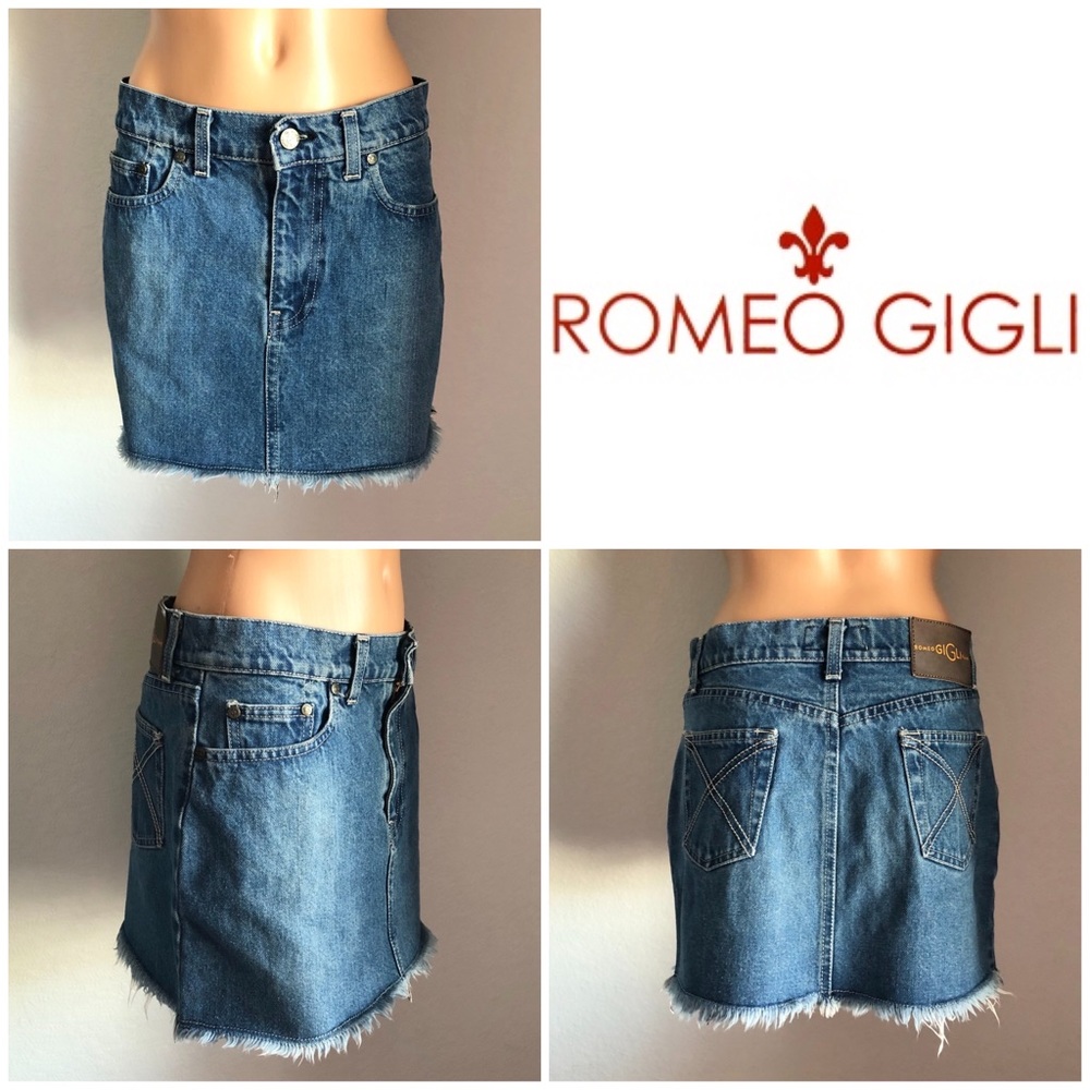 Vintage Romeo Gigli Jeans Denim Frayed Mini Skirt